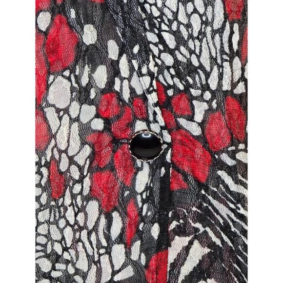 ERIN LONDON BLACK WHITE & RED SHEER JACKET STYLE LONG SLEEVE WOMEN'S SHIRT SZ LG - Picture 6 of 7